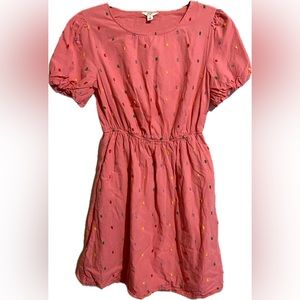 CROWN & IVY Dress Pink Colorful Embroidered Dots Lined Balloon Sleeves Small